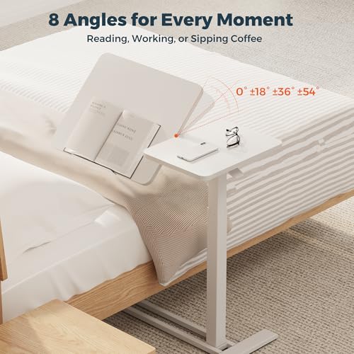 32''Large Pneumatic Overbed Tilting Bedside Table,Desk with Wheels | 31.6" x 15.7" White Double Flip Tabletop,Hospital Medical Bedside Table,Overbed Table with Wheels,Small Standing Desk - color: White, size: Large