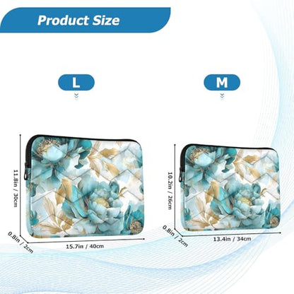 Turquoise Flower Laptop Sleeve 13 14 Inch Puffy Quilted Carrying Case Protective Computer Bag Waterproof Laptops Sleeve for Women Men - color: Turquoise Flower, size: Medium