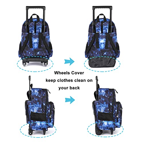 Tilami Rolling Backpack 18 inch Double Handle Wheeled Boys Girls Travel School Children Luggage Toddler Trip - color: Galaxy Blue