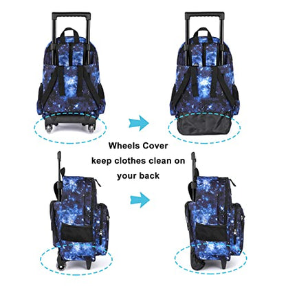 Tilami Rolling Backpack 18 inch Double Handle Wheeled Boys Girls Travel School Children Luggage Toddler Trip - color: Galaxy Blue