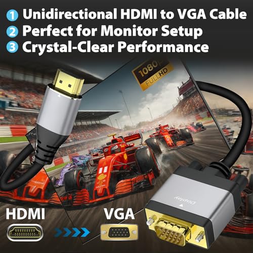 Cyberguys! HDMI to VGA Cable 3ft, Adapter Cord with Secure Latch and IC Chip – Plug & Play HDMI to VGA Converter Cable for Projector, PC, Laptop, Desktop, Xbox, PS3, 1080P 60Hz - size: 3FT
