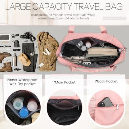 VOOWO Duffel Bag with Wheels - Rolling Foldable Expandable Duffle bags for Travel, Rolling Under Seat Luggage Carry On Travel Bag, Large Wheeled Overnight Weekender Bag (Pink) - color: Pink