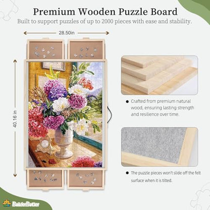 BuilderButler 2000 Pieces 2-in-1 Tilting & Rotating Puzzle Board – Portable Easel Puzzle Table with 4 Drawers & Cover, 40.16"x28.5" for Puzzling, Fuse Beads, Diamond Painting - size: Large-2000