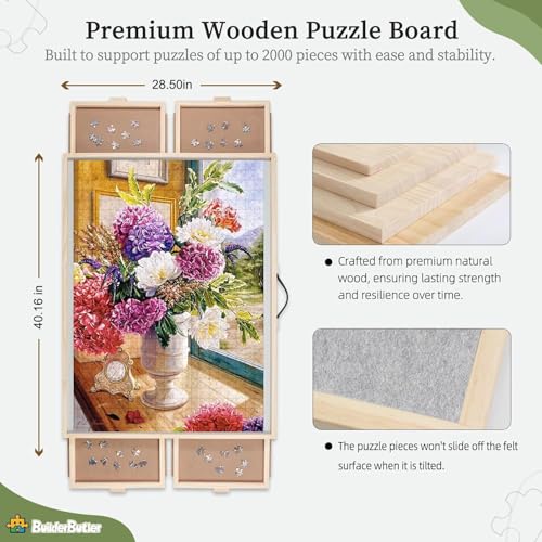 BuilderButler 2000 Pieces 2-in-1 Tilting & Rotating Puzzle Board – Portable Easel Puzzle Table with 4 Drawers & Cover, 40.16"x28.5" for Puzzling, Fuse Beads, Diamond Painting - size: Large-2000