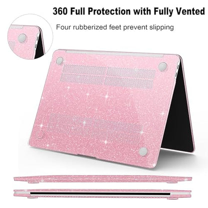 B BELK Compatible with MacBook Air 13 inch Case 2022 to 2018 Released A2337 M1 A2179 A1932 with Touch ID, Sparkly Plastic Hard Shell Cover + 2 Keyboard Covers + Screen Protector, Glitter Pink - color: Glitter Pink