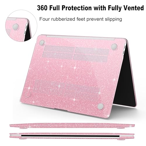 B BELK Compatible with MacBook Air 13 inch Case 2022 to 2018 Released A2337 M1 A2179 A1932 with Touch ID, Sparkly Plastic Hard Shell Cover + 2 Keyboard Covers + Screen Protector, Glitter Pink | M1 Chip with Touch ID, Sparkly Plastic Hard Shell Cover + 2 K