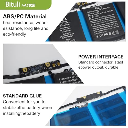 A1820 A1707 Battery for MacBook Pro 15 inch A1707 (Late 2016 Mid 2017) Touch Bar EMC 3162 3072 Series MLH32LL/A MLH42LL/A MLW72LL/A MLW72HN/A MLW82LL/A MPTR2LL/A MPTT2LL/A - color: A1820