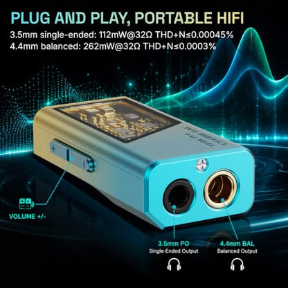 EPZ TP35 PRO Mini Portable IEM DAC Hi-Fi Decoder Headphone Amplifier Dongle USB-C to 3.5/4.4mm Dual CS43198 Chips, Supports High-Resolution PCM 32bit/384khz DSD 256 Audio, EQ Adjustment and Mic Calls - color: Gradient