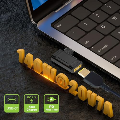 140W 100W Rectangle Jack Thinkpad X1 Input to USB-C Type-C Angled 90 Degree Power Plug Charge Adapter for Laptop Phone - style: 1.1x4.5mm 140W