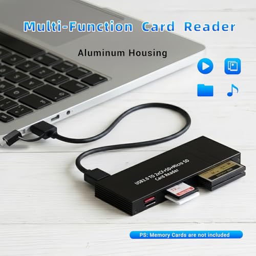6 Slot USB-C Card Reader, Multi Function Memory Card Adapter Simultaneously Reads SD/Micro SD/CF Cards, USB 3.0 Data Transfer with 2-in-1 Cable, Aluminum Digital Camera Transfer to Phone - color: 2CST