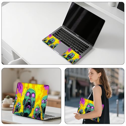 Aesthetic Laptop Skin Sticker, Green Zombies in Psychedelic Flames Waterproof Vinyl Laptop Decal, Removable Bubble Free, Reusable Protective Cover for 13 14 15 15.6 Inch - color: Green Zombies in Psychedelic Flames