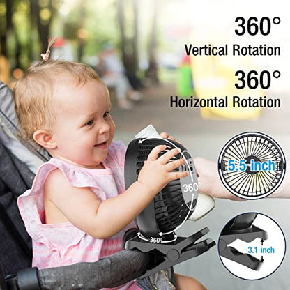 Clip on Fan, 65H Working Time Rechargeable Fan with LED Lights/Remote/Hooks | 12000mAh Battery Powered Fan with Strong Clamp, Small Desk Fan Mini Fans for Tents Travel Outdoor Camping Golf Cart, Black - color: Black