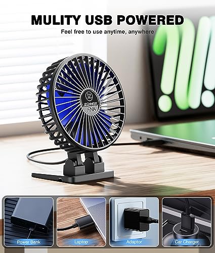 JZCreater USB Desk Fan, Mini Fan Portable, 3 Speeds Desktop Table Cooling Fans, Plug in Power, Rotation Strong Wind, Quiet Personal Small Fan for Home Desktop Office Travel Bedroom, Black (2Pack) - color: Black 2Pack