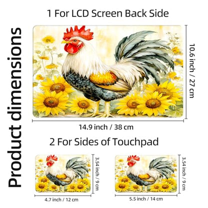 Aesthetic Laptop Skin Sticker, Rooster Among Sunflowers Waterproof Vinyl Laptop Decal, Removable Bubble Free, Reusable Protective Cover for 13 14 15 15.6 Inch - color: Rooster Among Sunflowers