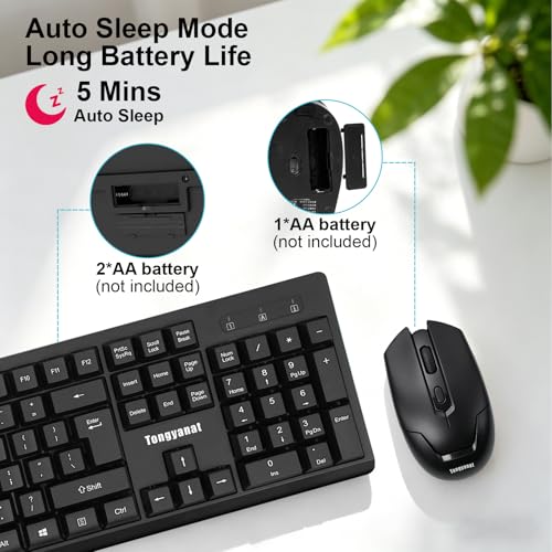 Black Wireless Keyboard and Mouse Combo, 2.4G Full-Size with Number Pad, Quiet Click, Plug & Play, Ergonomic, Compatible with Windows, Mac, Laptop, Desktop - for Home, Office, Students - color: T906-Black
