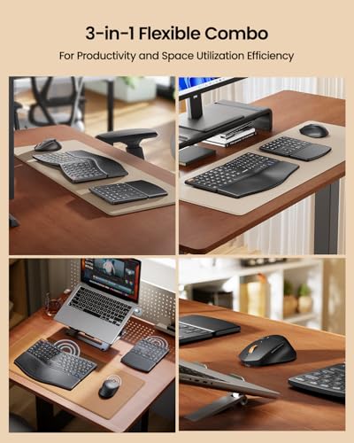 ProtoArc EKM04 2.4GHz Wireless Ergonomic Keyboard Mouse Combo - Black | Separate Numeric Keypad, USB Receiver, Split Design, Hard Wrist Rest, Rechargeable, for Windows Desktop/PC/Laptop
