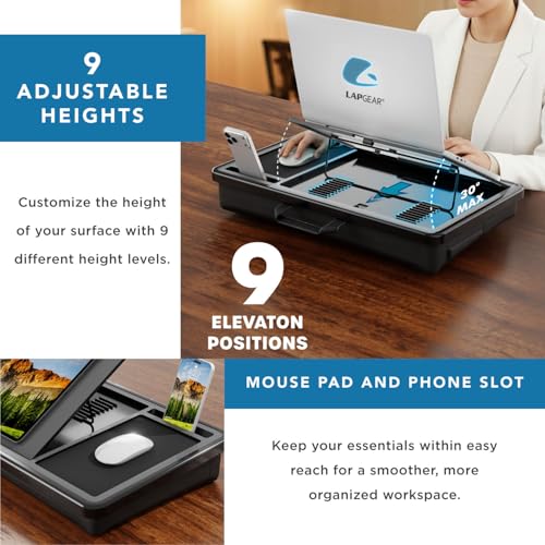 LAPGEAR Ergonomic Pro Lap Desk - Black, Fits 15.6" Laptops - color: Black, size: Ergonomic Pro 2.0