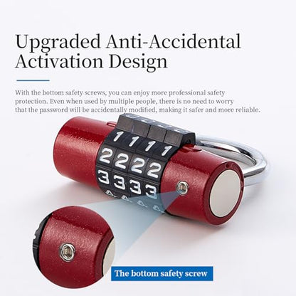Gym Locker Lock 4 Digit Combination Lock for Locker for School Gym Lock for Sports, Toolbox, Case, Hasp Storage（20） (Shackle Red) - size: 3.5" red