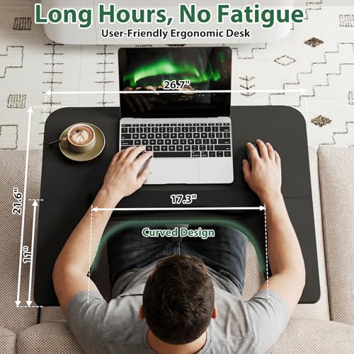 Lap Desk for Bed & Couch, Couch Lap Desk for Adults with Arm Rest, Ergonomic Laptop Desk, Adjustable Height & Angle Bed Table for Working, Reading & Gaming
