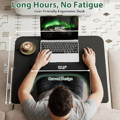 Lap Desk for Bed & Couch, Couch Lap Desk for Adults with Arm Rest, Ergonomic Laptop Desk, Adjustable Height & Angle Bed Table for Working, Reading & Gaming