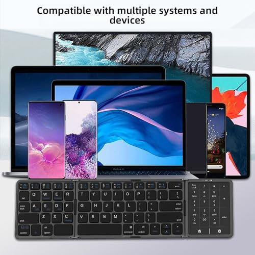 Foldable Bluetooth Keyboard with Touchpad and Number Pad, 3 Devices, Bluetooth 5.1, Rechargeable Full Size Ultra Slim Keyboards for Phone, Tablet, Laptop (Black) - color: Black