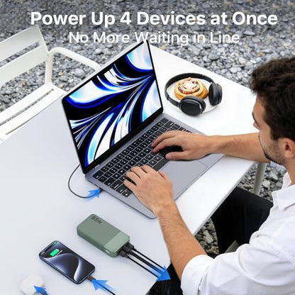 NOBIS Portable Charger, 65W 20000mAh Power Bank Fast Charging PD QC, 2 USB-C(in/Out) & 2 USB-A Battery Pack with Digital Display for Laptop Phone 17 Tablet Earbuds - color: Green
