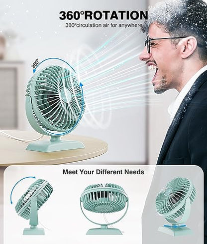 JZCreater USB Desk Fan, USB Fan Mini, 360 Rotation Desktop Fan with 3 Speed, Table Personal Cooling Fan, Quiet Mini Desk Fan, USB Powered, Small Fan for Home Office Bedroom Car Travel,Green - color: 282-Green