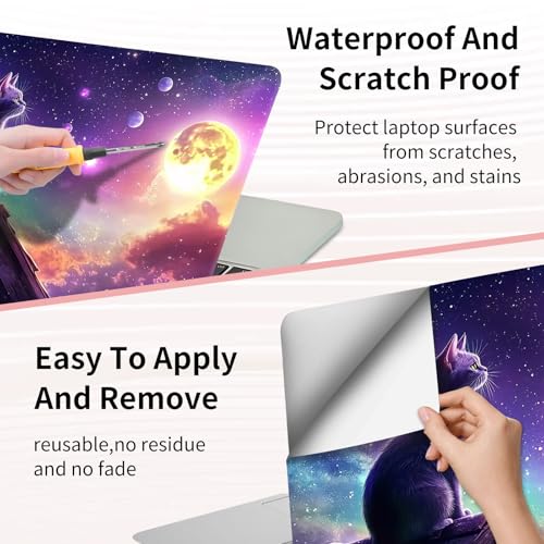 Laptop Skin Sticker 3-Piece Set,Cute Cat with Galaxy | Trim-to-fit 3-piece vinyl set with one 15 x 10.6 in lid skin and two palm-rest decals for many 12-15.6 in laptops - color: Cute Cat With Galaxy