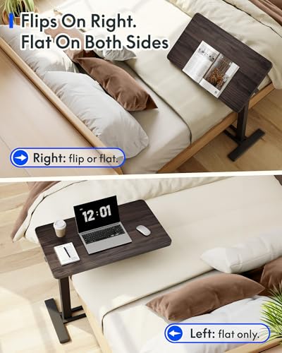 FLEXISPOT H7 PRO 90° Tiltable Mobile Overbed Table with Pneumatic Lift,28'' | Foldable bedside table with adjustable desktop for laptop, Rolling Computer Cart and bed sofa.27.6" W x 15.7" D,Rustic Brown - color: Rustic Brown, size: 28x16