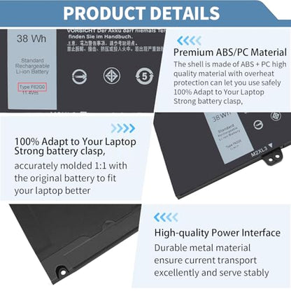 38Wh F62G0 Laptop Battery Replacement for Dell Inspiron 13 7000 7373 7386 2 in 1 7370 7380 5370 P91G P83G P87G P91G001 P83G001 P83G002 P87G001 Vostro 13 5370 39DY5 039DY5 0F62G0 RPJC3 11.4V 3333mAH - size: 7.35 x 3.5 x 0.25 inches F62G0 BATTERY