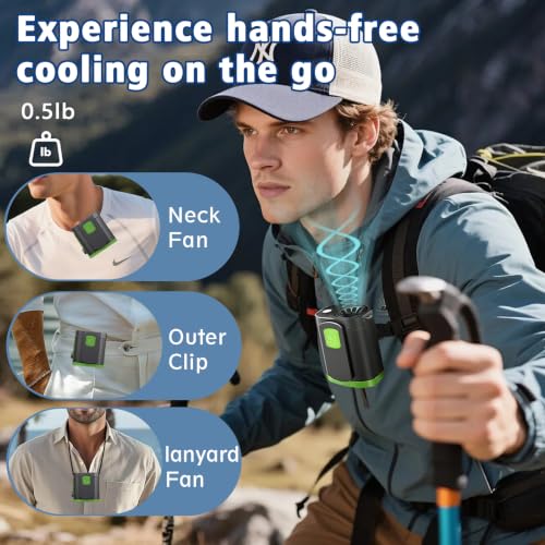 Portable Fan,120-Speed Adjustable Waist Clip Fan Turbo Cooling, Rechargeable Clip-On Personal Fan with LED flashlight,for Outdoor,Travel,Camping - color: Green