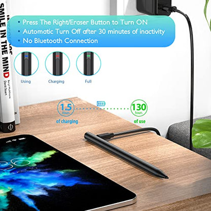 Stylus Pen for Surface, Compatible with Microsoft Surface Pro X/9/8/7/6/5/4/3/Surface Laptop 5/4/3/2/1/go 3/2/1/Book 2/1/Studio, Magnetic Adsorption, Palm Rejection and Tilt Digital Pen - Black - color: Black