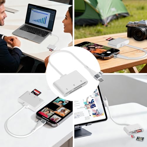 XD Card Reader for iPhone 17 16 15 14, 3-in-1 USB-C & Lightning SD Card Adapter for Olympus xD Picture Card, Micro SD Reader for MacBook, iPad, Android, Old Camera Photo Transfer