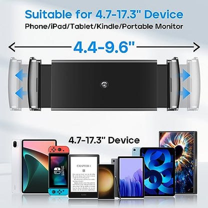 ROADOM Tablet Stand, Adjustable 360° Swivel Bracket, 180° Tiltable Clamp,Foldable Tablet Holder for 4.7-17.3'' iPhone/iPad/Tablet/Portable Monitor, Aluminum Alloy, Black