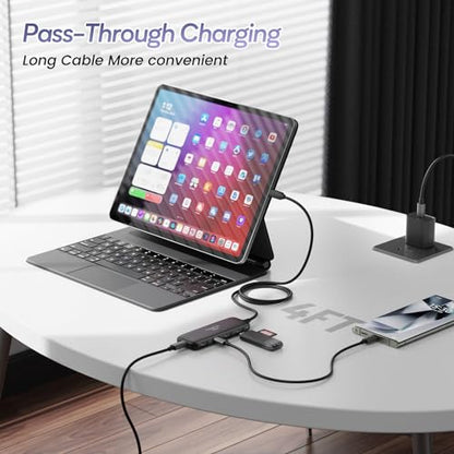 Qeefun USB C Hub 10Gbps, 4 Ports USB-C 3.2 Data Splitter, USB 3.2 Gen 2 Adapter with 100W Power Charging Port, USBC Extender for iPad Pro, iPhone 15, MacBook Air/Pro M2 M1, PC, Laptops and More - style: C to 4C+PD