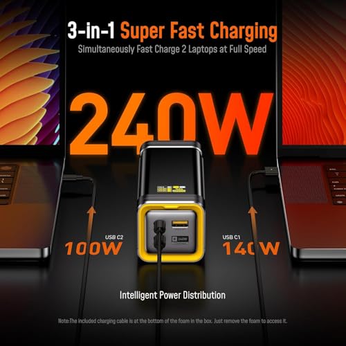 AOHI 240W Laptop Power Bank 27600mAh Portable Fast Charger (99.3wh) +Youth 140W GaN+ USB C Charger 100W Laptop Fast Charger PD3.1 PPS 3-Port USB C Wall Charger