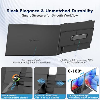 Blackview Laptop Screen Extender 14" FHD IPS, 1.3lbs 0.17" Ultra-Slim | 4.5mm ultra-slim, 14" 1080 FHD IPS, 180° rotate, dual-screen, plug & play, USB-C/HDMI, works with Mac/Windows/Android/Switch - color: SCM6