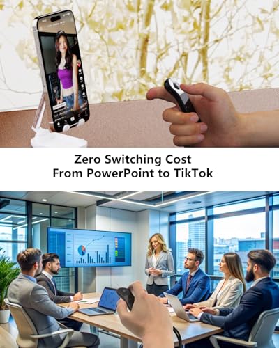 Air Mouse Bluetooth Rechargeable Presenter with Touchpad, Remote Control for PowerPoint/Keynote/TikTok/Camera/Kindle App, Applicable for PC/iOS/Android (Black) - color: Black