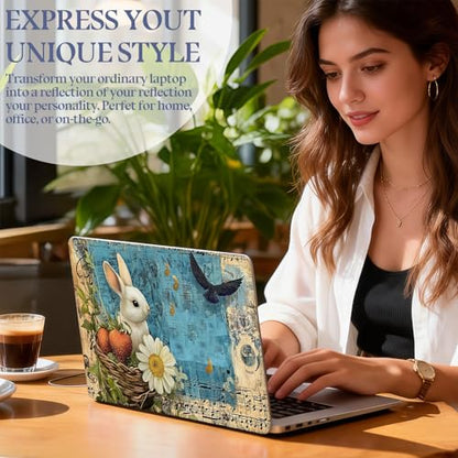 Universal Laptop Skin Sticker Decal,15.6 Inch Laptop Vinyl Cover for 13"-15.6" Laptop,Scratch-Resistant Waterproof Protector Wrap,Reusable with Wrist Pads,Rabbit with Strawberries and Daisy - color: Rabbit with Strawberries and Daisy