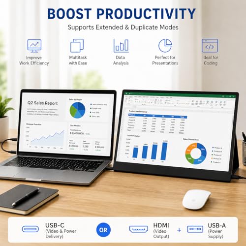 13.5" Portable Monitor 2256x1504 IPS Laptop Screen, Slim Lightweight Dual USB C HDMI Computer Gaming Display with Speakers, Travel Monitor for PC Phone PS5/4 Xbox Switch