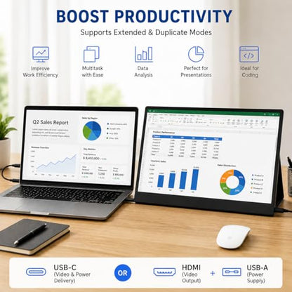 13.5" Portable Monitor 2256x1504 IPS Laptop Screen, Slim Lightweight Dual USB C HDMI Computer Gaming Display with Speakers, Travel Monitor for PC Phone PS5/4 Xbox Switch