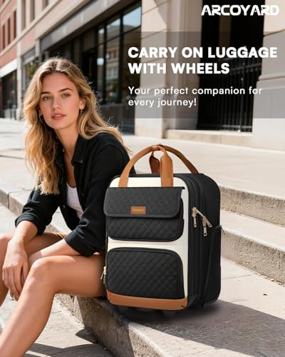 Underseat Carry On Luggage with Wheels, Airline Approved Personal Item Luggage, 16-Inch Multi-functional Underseat Luggage, Lightweight Overnight Suitcase for Women, Bussiness, Travel, Beige Brown - color: Beige Brown