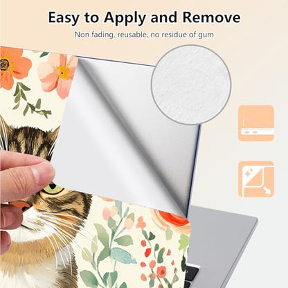 Laptop Skin Sticker Decal 15.6 Inch,12 13 13.3 14 15 15.6 in Laptop Netbook Skins for Notebook,Art Decal Removable Waterproof Scratch Resistant,Universal Vinyl Cover,Floral Cute Cat - color: Floral Cute Cat