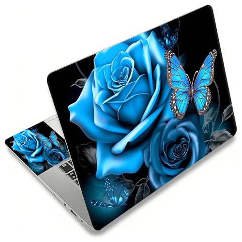 Laptop Skin Sticker Decal, Universal Reusable Vinyl Laptop Cover for 12" 13" 13.3" 14" 15" 15.4" 15.6" Notebook PC, Reusable Waterproof Scratch-Resistant with 2 Wrist Pads,Butterfly Blue Rose - color: Butterfly Blue Rose