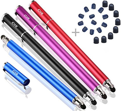 Capacitive Stylus/Styli 2-in-1 Universal Touch Screen Pen for All Touch Screen Tablets & Cell Phones with 20 Extra Replaceable Soft Rubber Tips (Pack of 4) - color: Black/Blue/Purple/Red