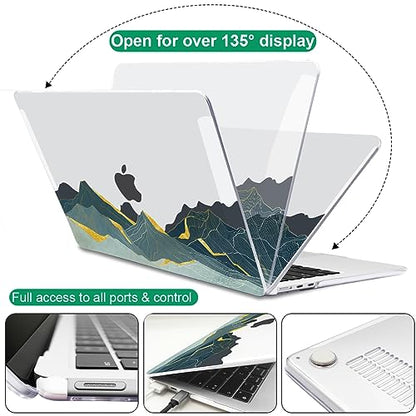 for 2022 2023 2024 2025 2026 MacBook Air 13 inch Case M5 A3449 M4 A3240 M3 A3113 M2 A2681, Crystal Plastic Hard Shell Case Keyboard Cover for Mac Air 13.6 M5 2026 Chip, Circling Mountain - color: Circling Mountain