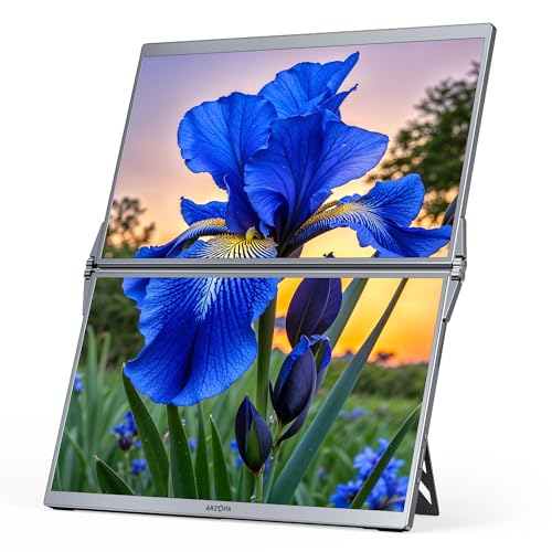 ARZOPA 15.6" Dual Portable Monitor for Laptop, Foldable Stackable FHD 1080P 100% sRGB IPS Extender, USB C & HDMI Connectivity, Adjustable Kickstand, for Mac PC Windows Gaming Office Travel-E1 Gray