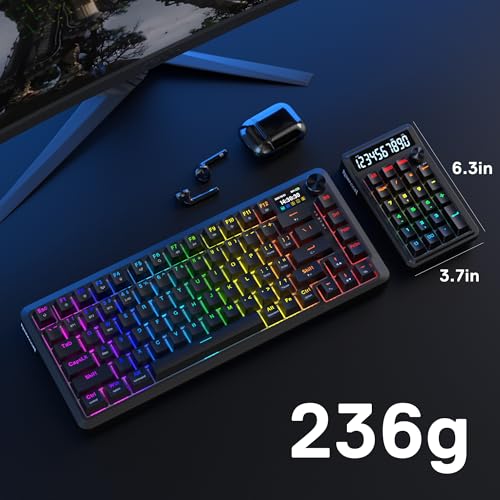 Redragon K733 PRO Wireless Gasket RGB Number Pad, Dual PC & Calculate Modes | 22-Key Mechanical Number Pad, 10-Digit Calculator Display, Knob Control, 5-Layer Noise Dampening, Creamy Custom Linear Switch - color: Black K733 PRO, size: Wireless