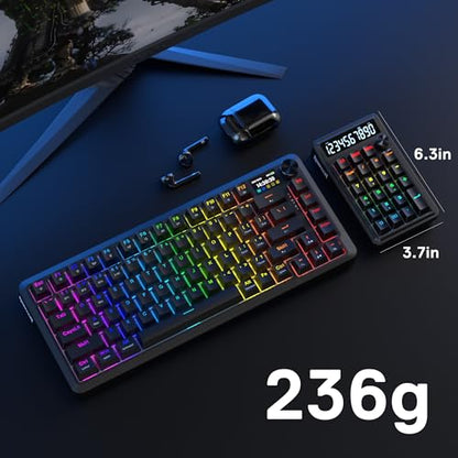 Redragon K733 PRO Wireless Gasket RGB Number Pad, Dual PC & Calculate Modes | 22-Key Mechanical Number Pad, 10-Digit Calculator Display, Knob Control, 5-Layer Noise Dampening, Creamy Custom Linear Switch - color: Black K733 PRO, size: Wireless