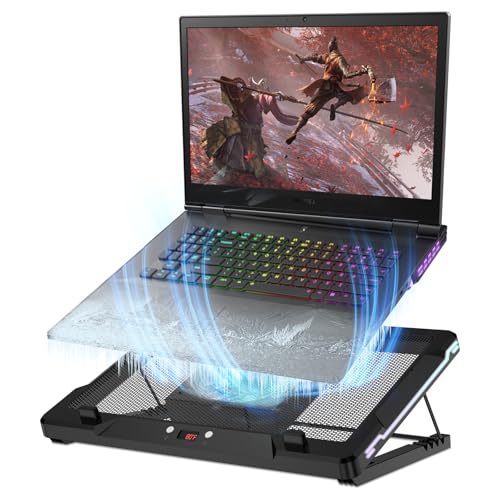 DEPGI Laptop Cooling Pad, Laptop Cooler Stand with 5.5" Movable Fan Easy to Clean, 10 RGB Light Modes, Auto Temp Sensor & 3-Speed Manual Control, Ultra Quiet ≤40dB for 14–17.3 Inch Laptops - color: Black, size: Standard